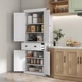thumbnail image 2 of HOMCOM Armoire de Garde-Manger de Cuisine de 72 Pouces, Buffet Moderne de Rangement avec 4 Portes à Panneaux de Perles, Tiroir et Tablettes Ajustables, Blanc, 2 of 10