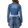 thumbnail image 3 of INSPIRE CHIC Veste en Denim Courte Délavée pour Femme à Col Rabattu, Effilochée, Boutonnée, Printemps Été, Bleu Foncé, TG, 3 of 6