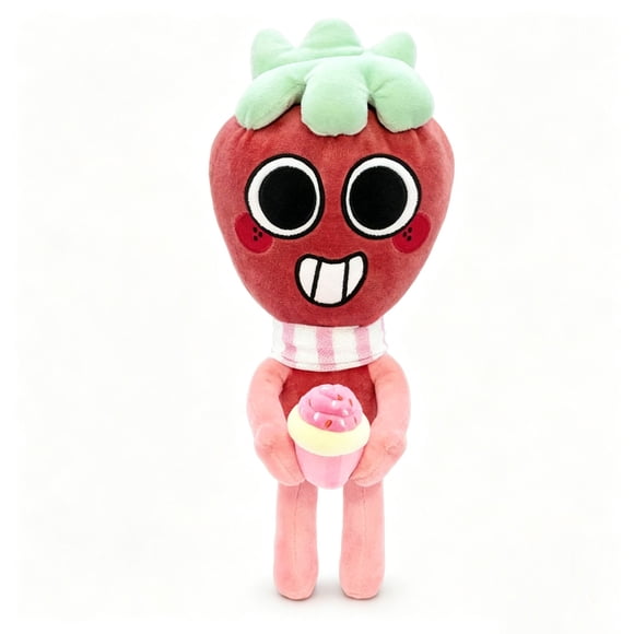 Dandy's World Sprout Plush Toy, 13.8" Soft Stuffed Strawberry Character Doll with Cupcake, Horror Game Collectible Plushie, Ideal Kids & Fans Gift for Birthday & Halloween
