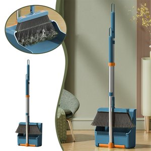 Wzzjkit Balai avec Combo Dustpan Set intérieur 180° Rangement debout rotatif Type d'aspiration magnétique Snap avec scraping de dents balai et dustpan ensemble pour bureau maison cuisine salle de séjour et distpan