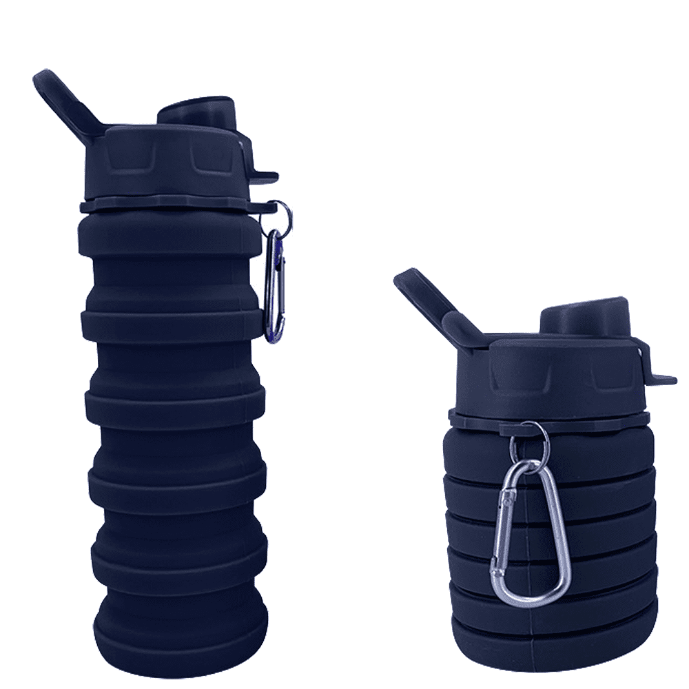 Collapsible Water Bottle , Silicone Foldable Water Bottles Leakproof BPA Free Travel Water Bottles with Carabiner