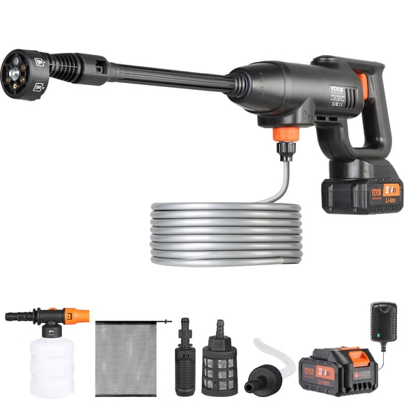 KFFKFF Cordless Pressure Washer, 580-PSI 1.1 GPM Portable Power Cleaner, Handheld High-Pressure Car Washer Gun with 4.0Ah Battery, Charger, 6-in-1 Nozzle, for Home/Floor Cleaning & Watering