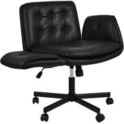 Moustache Criss Cross Chair with Armrests, Adjustable Swivel Wheels Office Chair PU Leather Comfortable Computer Office Desk Chair for Home, Black