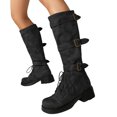 thumbnail image 1 of Mepaouo Women's Knee High Combat Boots Lace up Wide Calf Buckle Riding Boot Chunky Low Heel Booties, 1 of 8