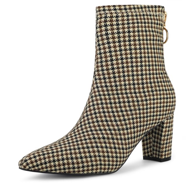 Unique Bargains Women's Pointed Toe Zipper Block Heels Ankle Boots