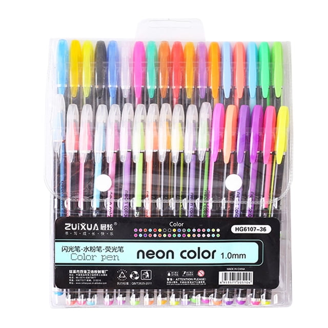 Graflsoa 36-Color Sparkling Gel Marker Set with Fluorescent Highlights, Perfect for Creative Drawing and Gifting (6107-36)