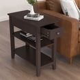 thumbnail image 3 of Narrow End Table with Drawer and Shelf, 3-Tier Sofa End Table for Small Space, Black, 3 of 6