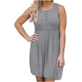 thumbnail image 1 of Pompotops Women's Summer Fashion Solid Color Round Neck Button Sleeveless Dress, 1 of 7