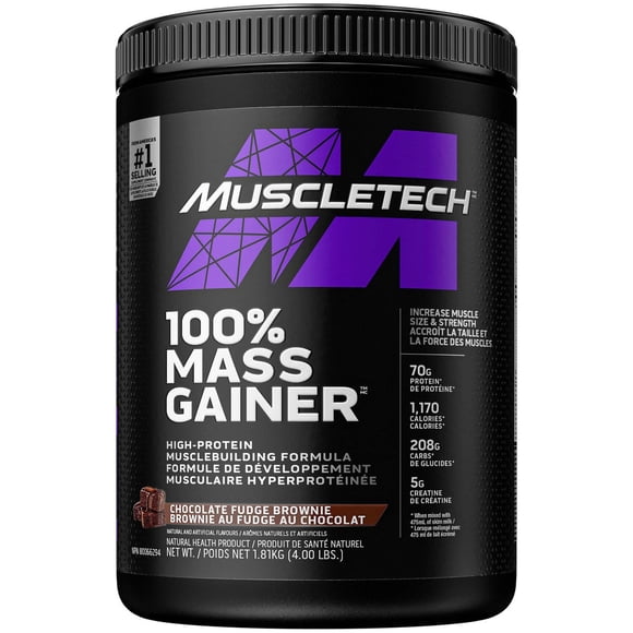 MuscleTech 100% Mass Gainer Protein Powder, Protein Powder for Muscle Gain, Whey Protein + Muscle Builder, Weight Gainer Protein Powder, Creatine Supplements, Chocolate Fudge Brownie, 4 lbs