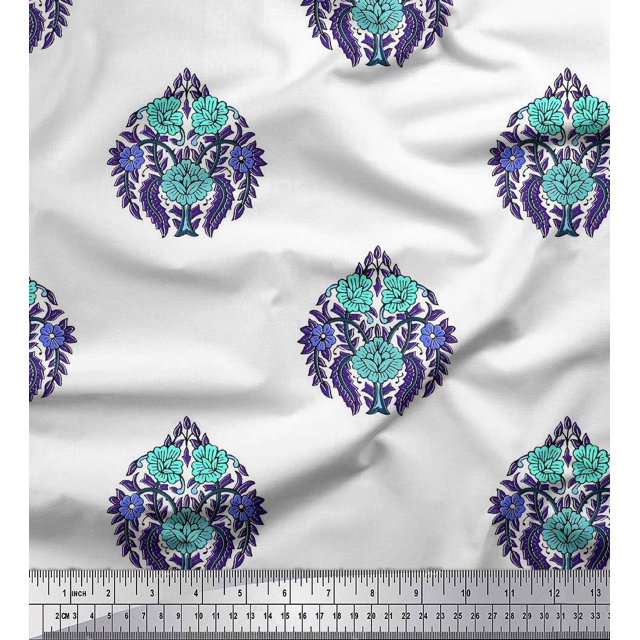 Soimoi Velvet Fabric Leaves & Floral Block Decor Fabric Printed Yard 58 Inch Wide