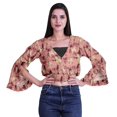 thumbnail image 4 of Moomaya Haut Court Imprimé pour Femmes Style Portefeuille Haut à Volants Manches Longues Blouse Décontractée d'Été, 4 of 5
