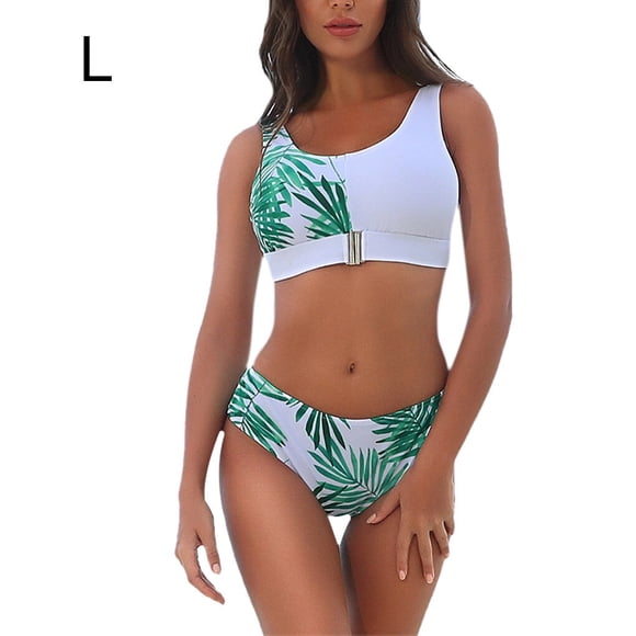 kurtrusly Maillot de Bain pour Femme à Fermeture Éclair, Aguichant, Sans Armatures, Rembourré, Tenue de Plage, sous-Vêtements, Vert et Blanc, G