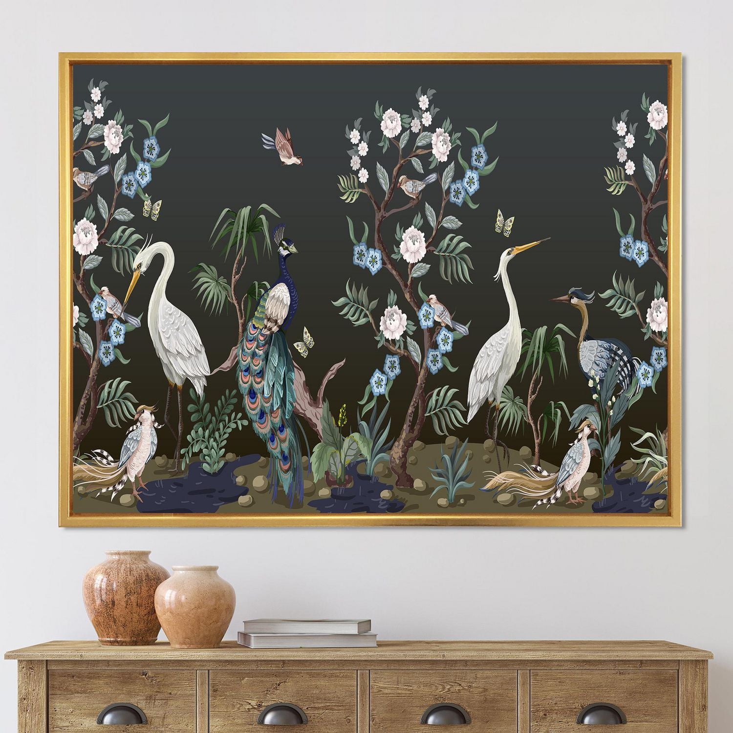 Designart Chinoiserie Aux Oiseaux Et Pivoines IV ART MURAL À CADRE FLOTTÉ