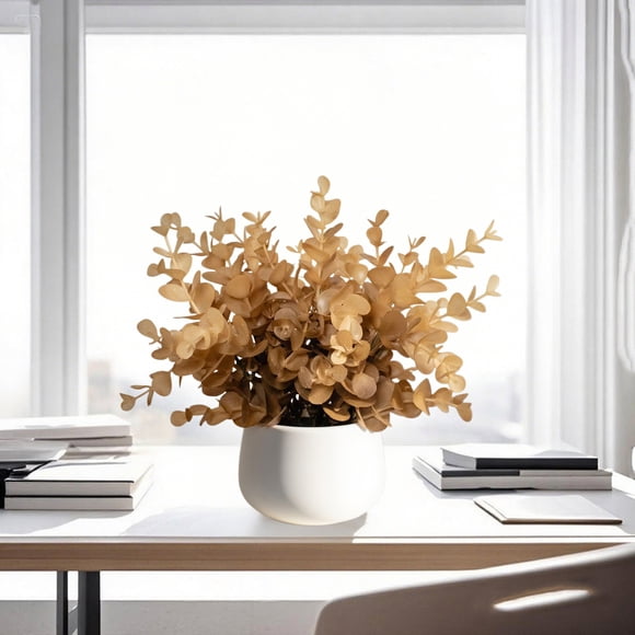 YIMWNYI Small Artificial Eucalyptus Plant with White Flower Pot Fake Plant Home Decor Bedroom Decoration Maintenance-Free Simulated Greenery Office Desk Decor Durable PE Artificial Potted Plant
