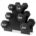 thumbnail image 1 of BalanceFrom 32 lb Neoprene Coated Iron Dumbbell Hex Weights Set with Stand, Black, 1 of 14