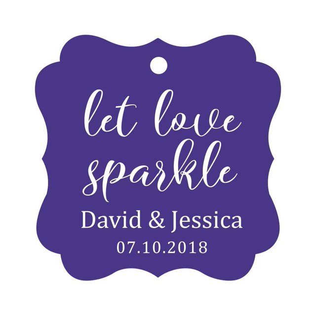 Darling Souvenir Personalized Fancy Frame Paper Tags Wedding Sparklers Let Love Sparkle Custom Hang Tags-Purple Violet-100 Tags