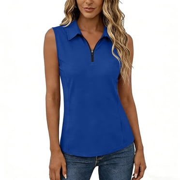 ShomPort Chandails de Golf pour Femmes à Fermeture Éclair 1/4, Col à Revers, Sans Manches, Protection Solaire, Athlétiques, Col en V, Hauts de Tennis d'Été