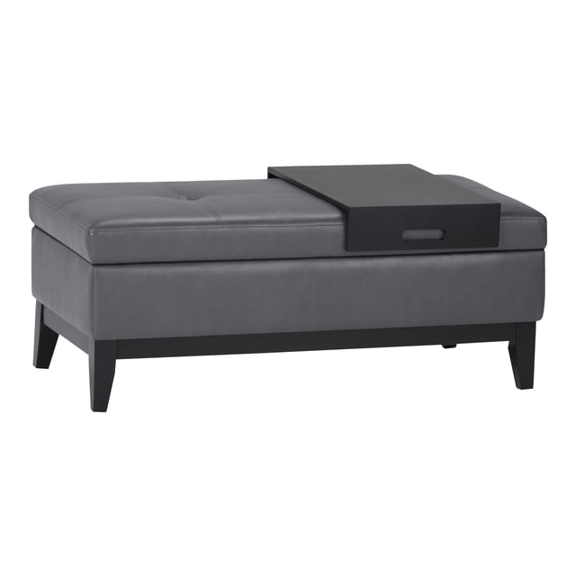 Oregon Banc Ottoman Rectangulaire de Rangement 42 Pouces L avec Plateau en Similicuir Gris Pierre