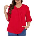 thumbnail image 1 of Timegard Plus Size Tops for Women V-Neck Ruched Ruffle 3/4 Sleeve Comfy Tee Shirts Casual Loose Tops, 1 of 5