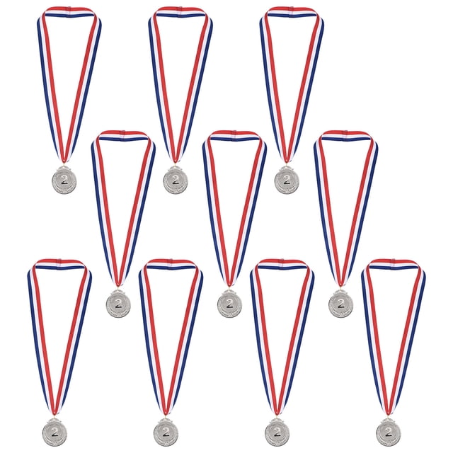 Unique Bargains 2' Silver Winner Award Medals Olympic Style Medals 2nd Prizes with Ribbon 10 Pack