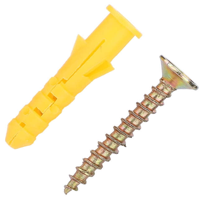 Drywall Anchors KSTE - Plastic Expansion Wall Screw Fixings and self-tapping screws fastener hardware kit. Features yellow PP injection-molded wall plugs and silver 304 stainless steel screws, resistant to corrosion, impact, and aging. Includes M6, M8, and M10 sizes, suitable for concrete, solid brick, and lightweight concrete applications. Ideal for quick and efficient installations.
