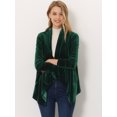 thumbnail image 2 of INSPIRE CHIC Cardigan en Velours Extensible pour Femme à Col Châle, Ouvert à l'Avant, avec Poches, TP Vert, 2 of 5