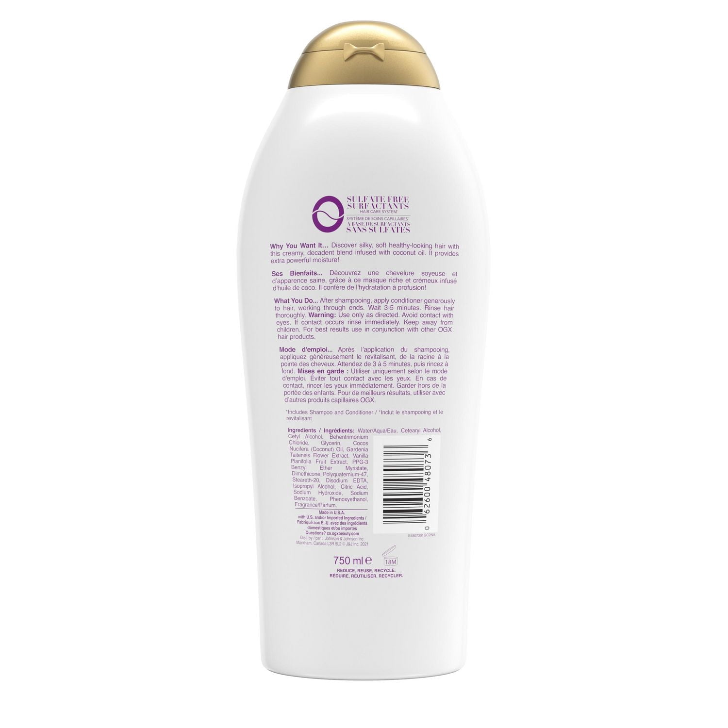 OGX Revitalisant Extra-Fort Réparation des Dommages + Huile Miracle de Noix de Coco pour Cheveux Secs, Frisottés Ou Rêches, Revitalisant Hydratant & Disciplinant Anti-Mèches Rebelles, Sans Parabènes, Tensioactifs Sans Sulfate