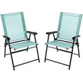 thumbnail image 1 of Gymax Set of 2 Patio Folding Chairs Outdoor Portable Pack Lawn Chairs w/ Armrests Mint Green, 1 of 7