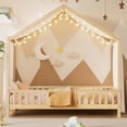 thumbnail image 2 of Euroco Lit Montessori au Sol avec Baldaquin, Lit Simple en Forme de Maisonnette pour Tout-Petit avec Hautes Rampes, Naturel, 2 of 12