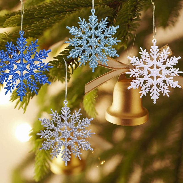 12Pcs Convenient Snowflake Ornament Widely Use Plastic Portable Christmas Realistic Snowflake for Festival Red One Size