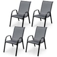 thumbnail image 1 of Costway Set of 4 Patio Dining Chairs Stackable Armrest Space Saving Garden Grey, 1 of 10