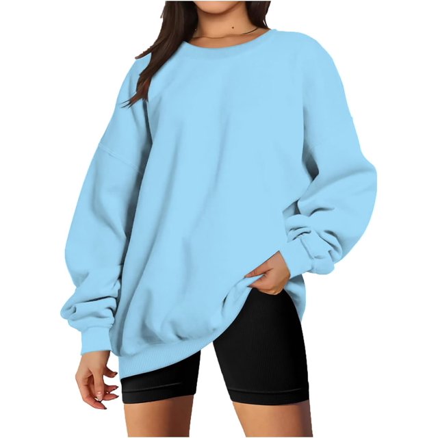 ORUYROP Chandails en Molleton Surdimensionnés pour Femmes Manches Longues Col Rond Chandail Décontracté Ample Couleur Unie Polaire Tops Pulls