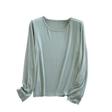 Kaemgyyd Long Sleeve Shirts for Women Plus Size Loose Solid Color Pajamas Tops Soft Comfy Crew Neck Loungewear