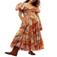 thumbnail image 1 of Robe à Manches Courtes Imprimé Fleurs avec Décolleté Sweetheart pour Femme, 1 of 5