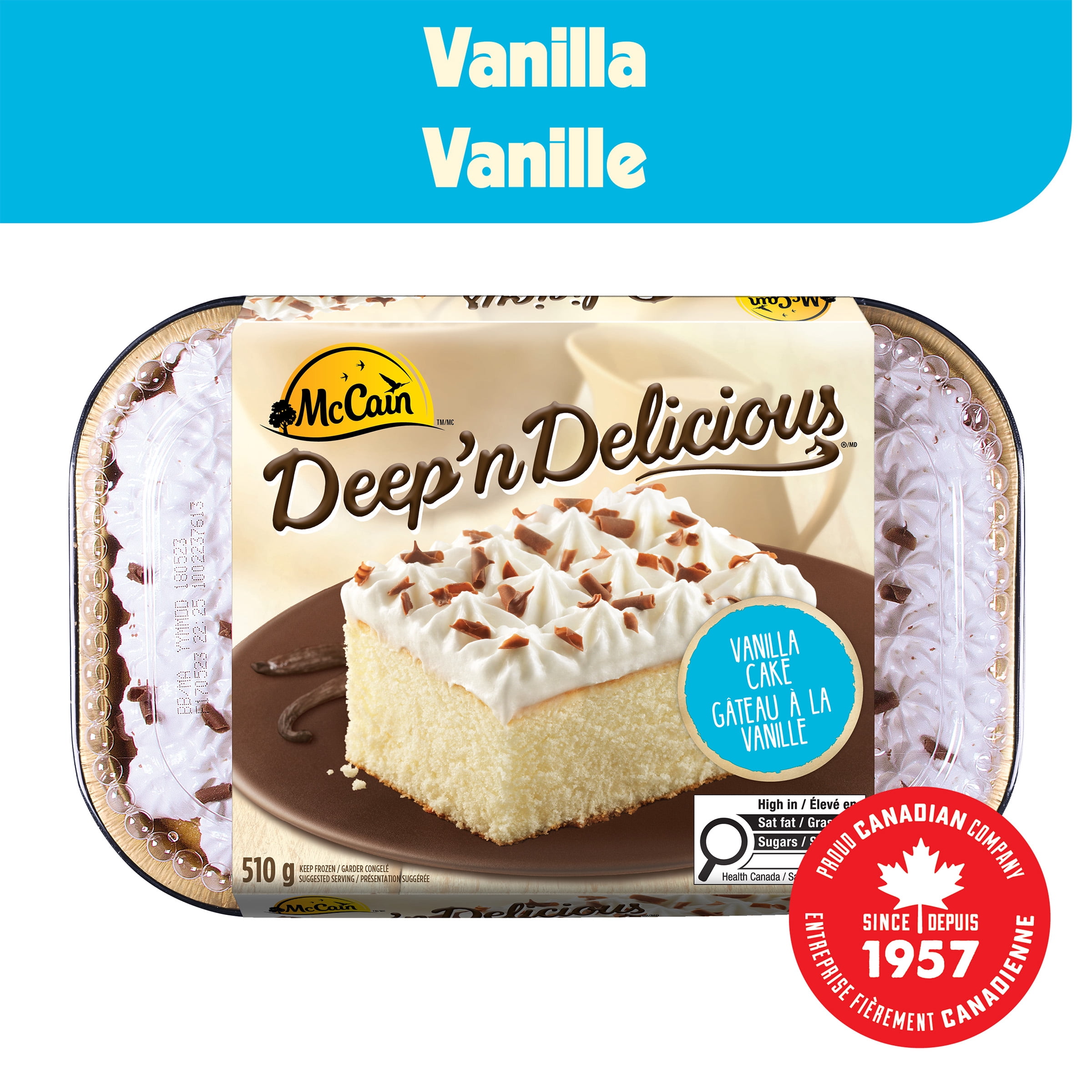 Gâteau à la vanille Deep’n Deliciousᴹᴰ McCainᴹᴰ, Fabriqué au Canada à partir d'ingrédients canadiens et importés 510g