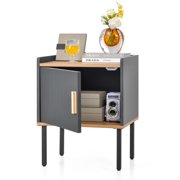Costway Nightstand Bedside End Table with Door Cabinet for Living Room Bedroom