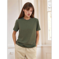 thumbnail image 4 of T-shirts à Manches Courtes Surdimensionnés pour Femmes, Col Rond, Coupe Ample, T-Shirt d'Entraînement, Hauts Décontractés d'Été, Coton, Vert, P, 4 of 9