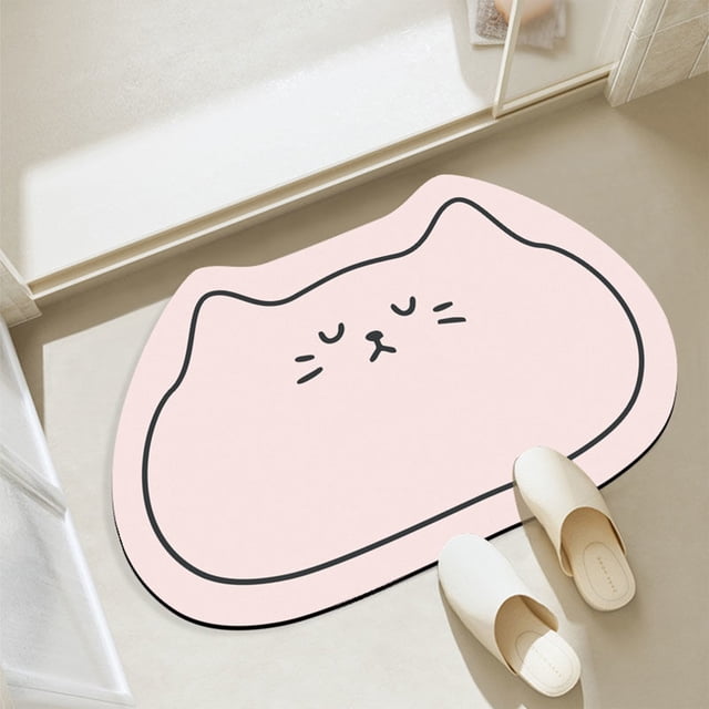 Diatomaceous Earth Bath Mat, Usavan Cute Kittens Pattern Non-Slip Fast Drying, Super Absorbent Easy Clean Bathroom Kitchen Floor Mat for Shower Sink Entrance