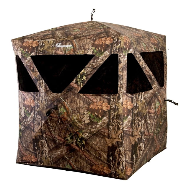 Ameristep Care Taker™ Run & Gun Ground Hunting Blind avec Tissu camo DuraShhellTM Plus et Intérieur black ShadowGuardTM, avec Fenêtres Triangulaires à Bascule Silencieuses, une Porte à Fermeture Éclair et un Cadre Spider Hub® pour une Installation et un Retrait Faciles, compact et portable pour Deux Chasseurs, Convient Aussi à l'Observation Discrète de la Faune.