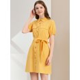 thumbnail image 2 of INSPIRE CHIC Robe-Chemise Boutonnée pour Femme à Col, Manches Courtes, Style Safari, avec Poches et Ceinture, 2 of 5
