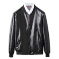 thumbnail image 1 of Pisexur Veste en Cuir Homme Veste en Cuir Mince pour Homme Col Rond Coupe Ajustée Col de Baseball Veste en Cuir pour Homme Veste de Moto en Cuir Veste de Moto, 1 of 7