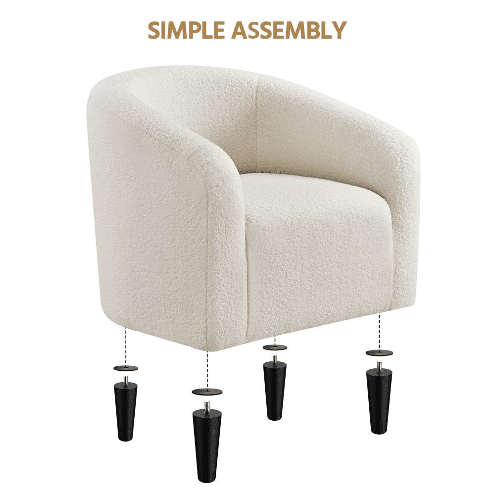 FullFurnique Fauteuil en Tissu Bouclette avec Dossier et Accoudoirs, Ivoire