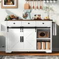 thumbnail image 2 of Farmhouse Kitchen Island with Power Outlet, 2 Sliding Barn Door and Drop Leaf, Spice Rack Rolling Kitchen Cart on Wheels for Home and Dining Room (White), 2 of 9