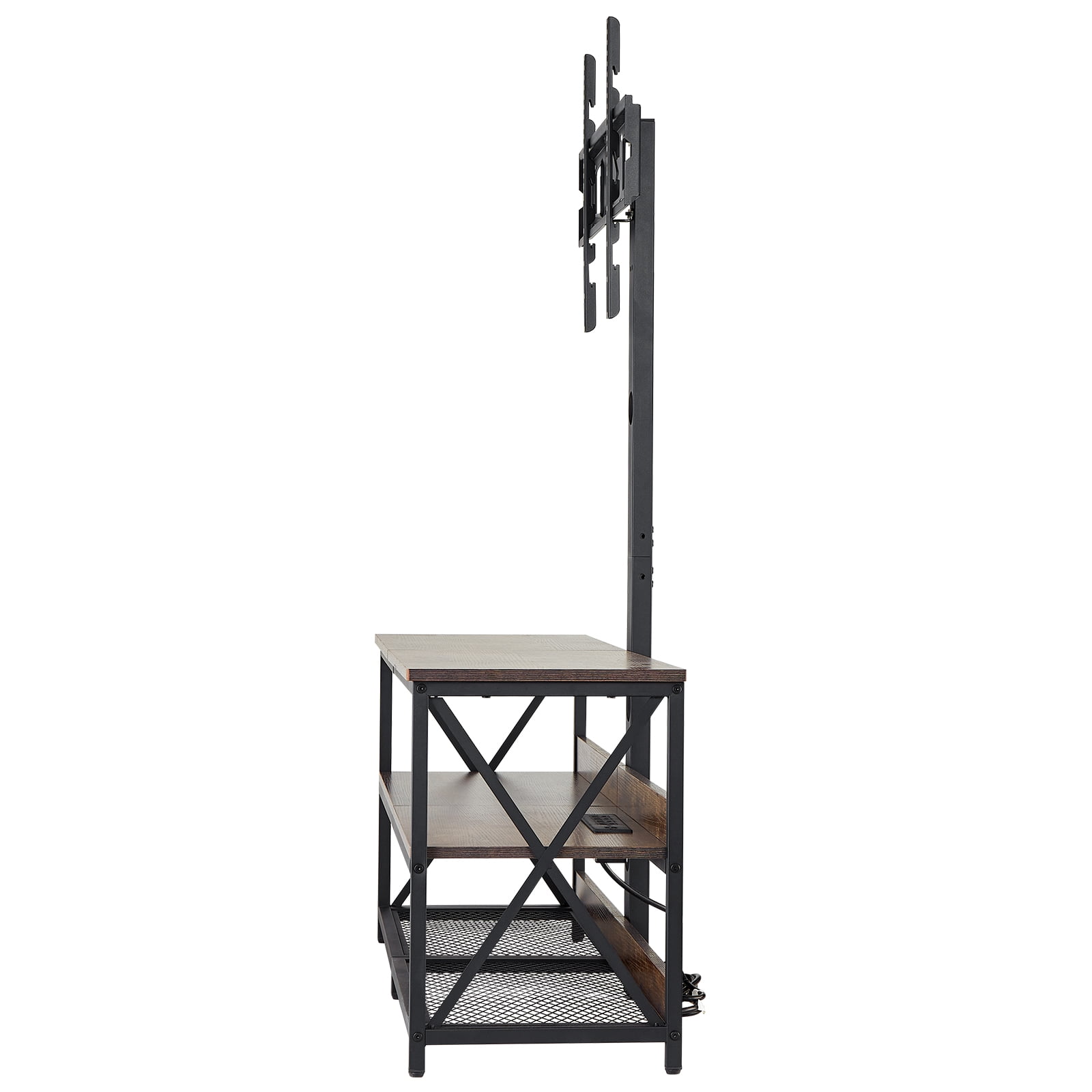 KFFKFF 48" TV Stand with Mount for up to 75 in TVs, Entertainment Center with Power Outlet, Height Adjustable TV Console with Mount with 3 Tiers Open Storage Cabinets