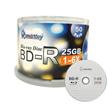 Smartbuy Lot de 50 Bd-r 25 Go 6X Blu-ray Monocouche Enregistrable Logo de Disque Dessus Vierge Données Vidéo Média Broche de 50 Disques
