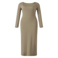 thumbnail image 1 of Women Long Bodycon Dress Solid Color Knitted Ribbed Square Neck Long Sleeve Dress Spring Fall Party Club Skinny Dress, 1 of 9