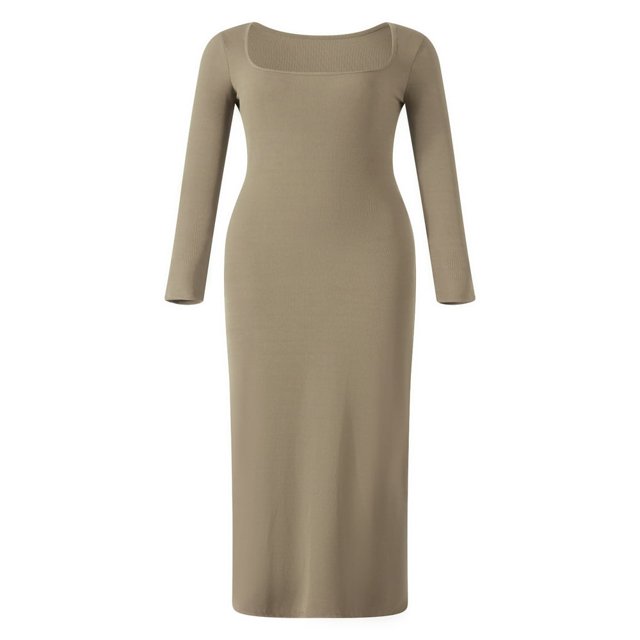 Women Long Bodycon Dress Solid Color Knitted Ribbed Square Neck Long Sleeve Dress Spring Fall Party Club Skinny Dress