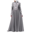 thumbnail image 2 of LOVZFMLL Robe Mode Femme Musulmane Robe Islamique en Dentelle à Coutures à Manches Longues Robe Maxi Gris TG, 2 of 6