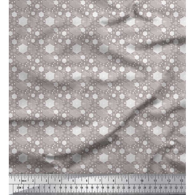 Soimoi Modal Satin Fabric Hexagon Shirting Print Sewing Fabric Yard 42 Inch Wide
