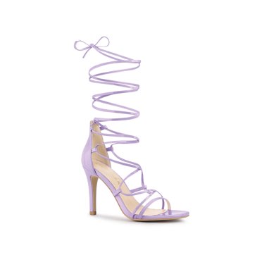 BLISSFUL STEP Women Strappy Straps Lace Up Stiletto Heel Sandals Purple 9